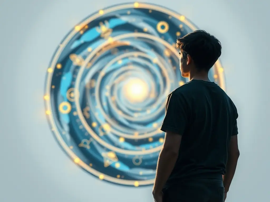A digital illustration depicting a person stepping through a shimmering portal, representing the entry into the Tailo Society community. The background features subtle Matrix code patterns.