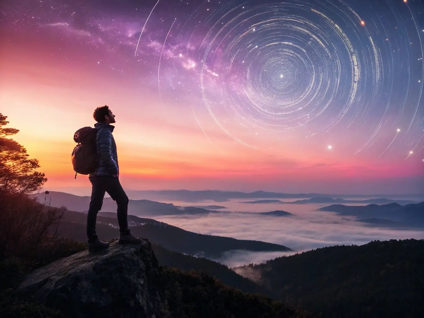 A digital illustration depicting a person standing at the edge of a digital cliff, overlooking a vast landscape of binary code and geometric shapes, symbolizing the potential unlocked through understanding the Matrix.